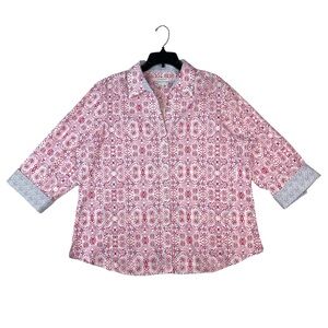 Foxcroft Button Down Shirt Top Womens Size XL Pink White